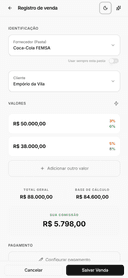 Cadastro de venda com cálculo automático de comissão no uComis